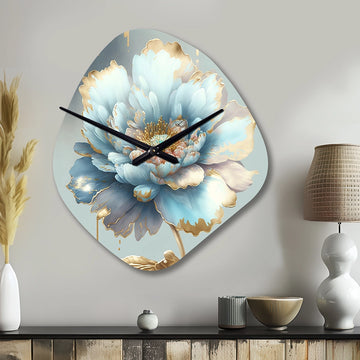 Chic Blue Blooming Flower IV - Asymmetric Metal Wall Clock